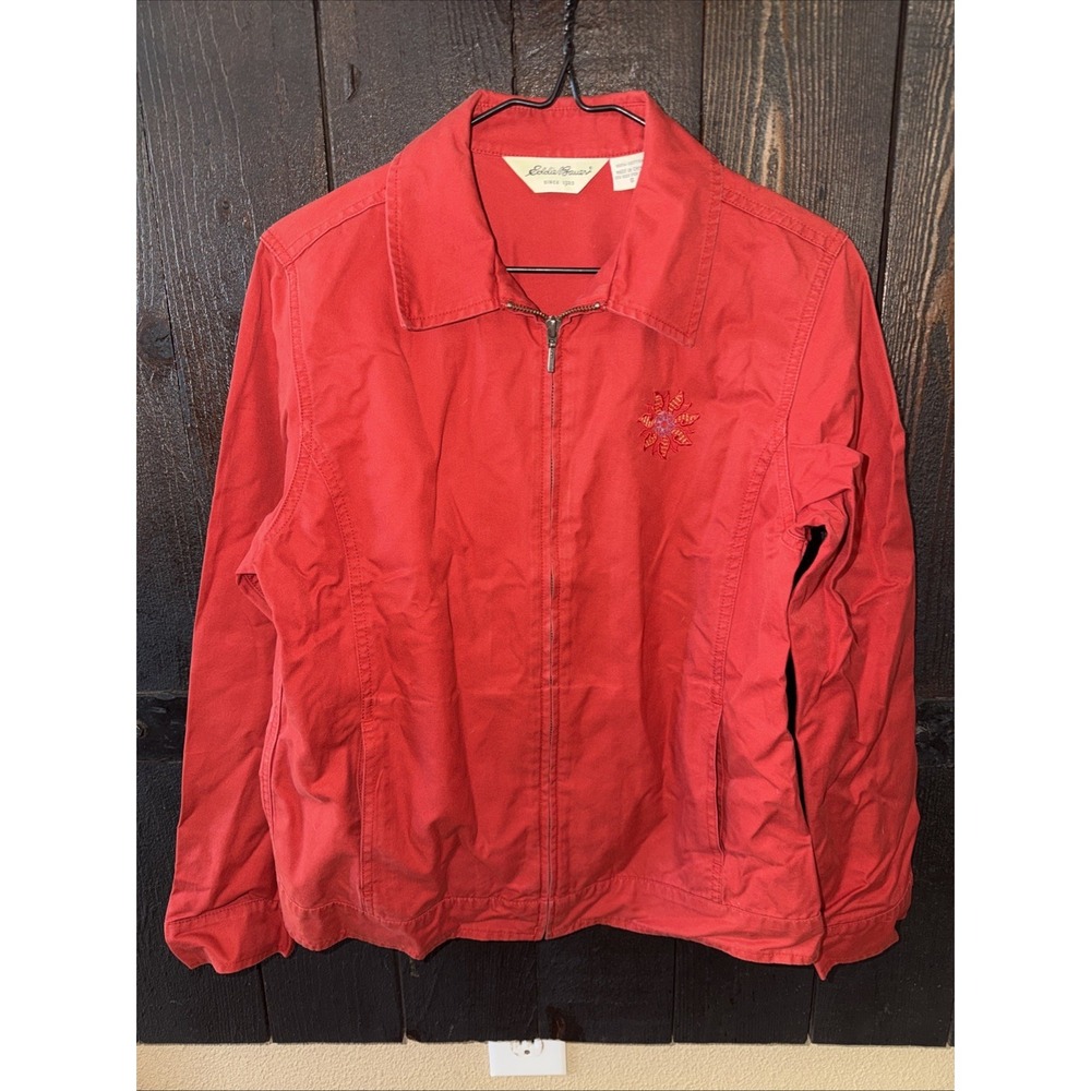Eddie Bauer Vintage 100% Cotton Jacket Embroidered Flower Red Women's Size Small